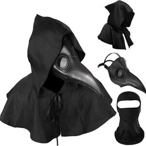 Plague Doctor Mask and Cloak Halloween Costumes for Men 3 in 1 Scary Masks for A